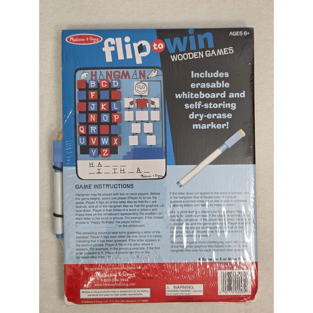 Melissa & Doug Flip to Win Wooden Hangman Travel Game with Dry Erase Marker
